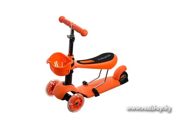 Детский самокат + беговел RS iTRIKE 3в1 оранжевый (светящиеся колёса) - фото