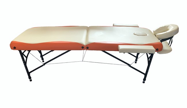 Складной 2-х секционный алюминиевый массажный стол BodyFit, бежево-оранжевый (70 см) - фото