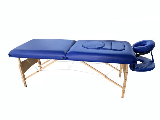 Складной 2-х секционный деревянный массажный стол BodyFit, синий (70 см) - фото
