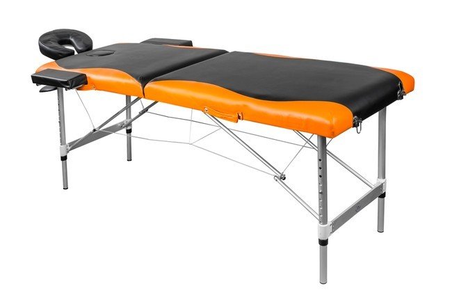 Складной 2-х секционный алюминиевый массажный стол RS BodyFit, чёрно-оранжевый - фото