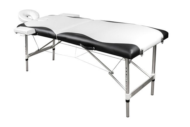 Складной 2-х секционный алюминиевый массажный стол RS BodyFit, чёрно-белый - фото