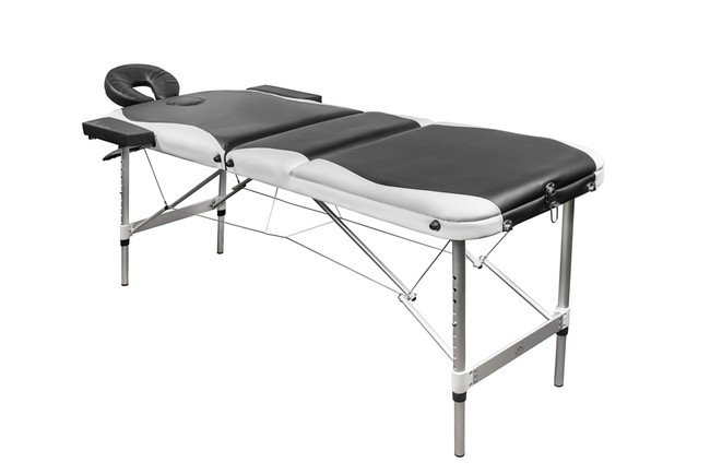 Складной 3-х секционный алюминиевый массажный стол RS BodyFit, чёрно-белый - фото