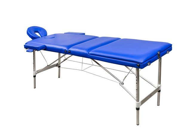 Складной 3-х секционный алюминиевый массажный стол RS BodyFit, синий - фото