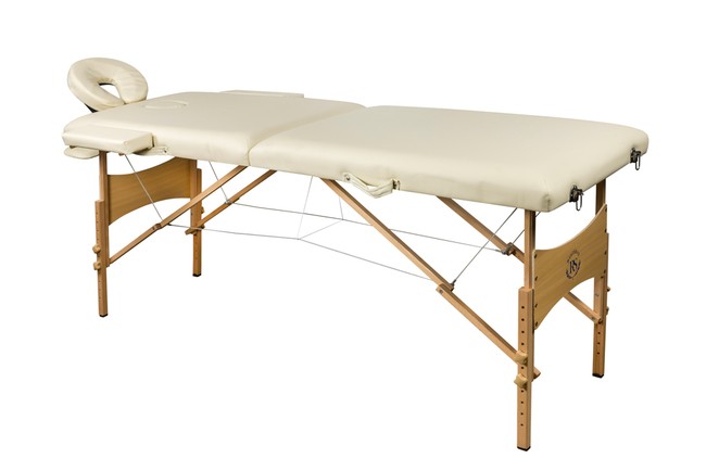 Складной 2-х секционный деревянный массажный стол BodyFit, бежевый (60 см) - фото