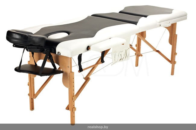 Складной 3-х секционный деревянный массажный стол BodyFit, черно-белый - фото