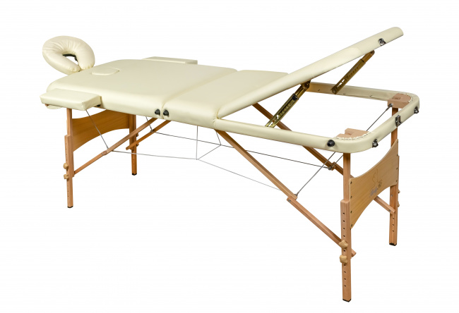 Складной 3-х секционный деревянный массажный стол BodyFit, кремовый 70 см (валик в комплекте) - фото2