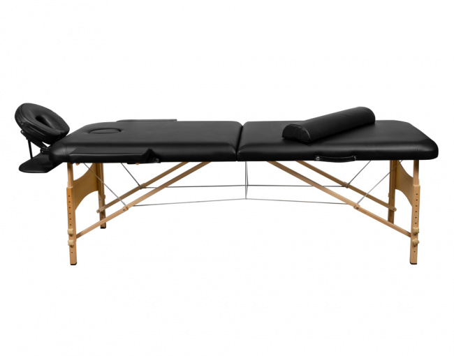 Складной 2-х секционный деревянный массажный стол BodyFit, черный 60 см (валик в комплекте) - фото3