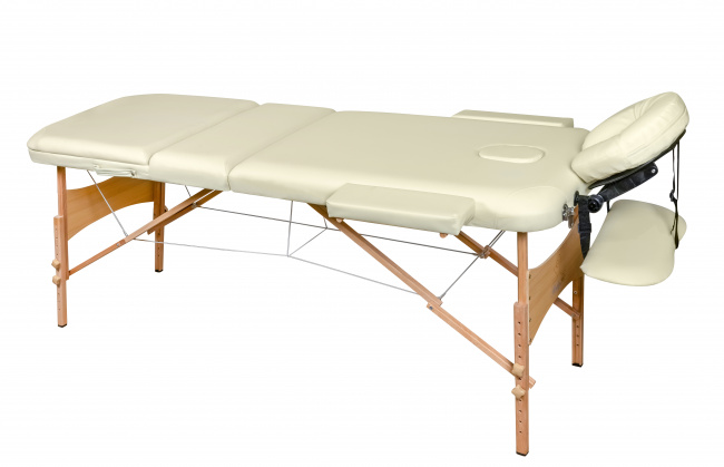 Складной 3-х секционный деревянный массажный стол BodyFit, кремовый 70 см (валик в комплекте) - фото3