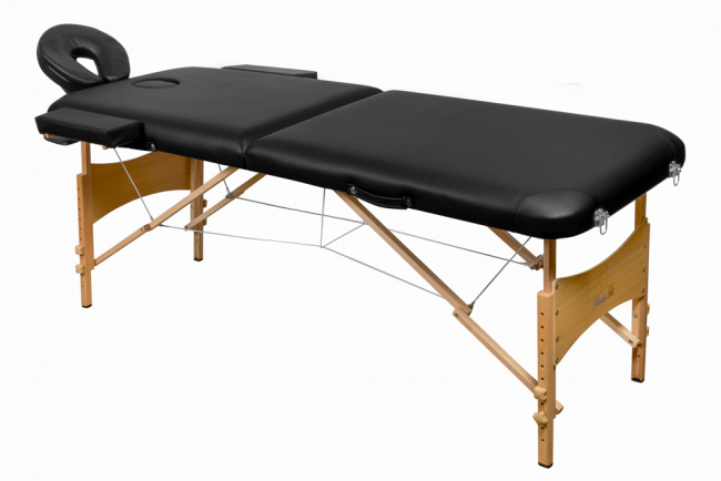 Складной 2-х секционный деревянный массажный стол BodyFit, черный 60 см (валик в комплекте) - фото4