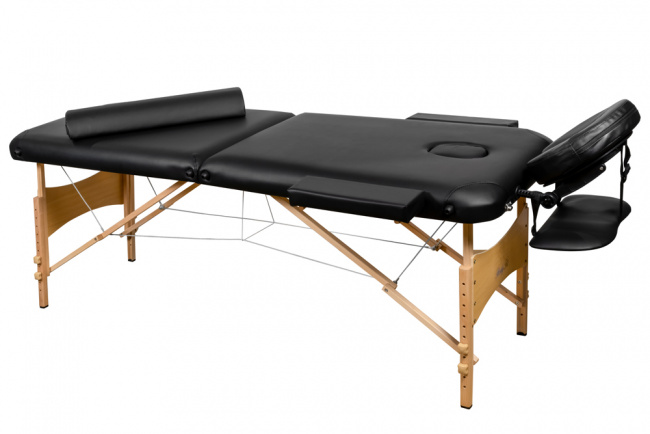 Складной 2-х секционный деревянный массажный стол BodyFit, черный 60 см (валик в комплекте) - фото2