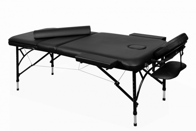 Складной 3-х секционный алюминиевый массажный стол BodyFit, черный 70 см (валик в комплекте) - фото2