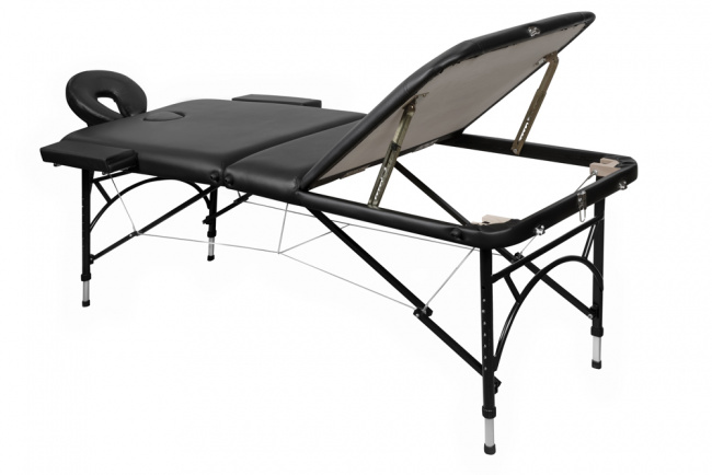 Складной 3-х секционный алюминиевый массажный стол BodyFit, черный 70 см (валик в комплекте) - фото4