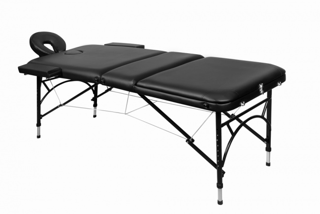 Складной 3-х секционный алюминиевый массажный стол BodyFit, черный 70 см (валик в комплекте) - фото5