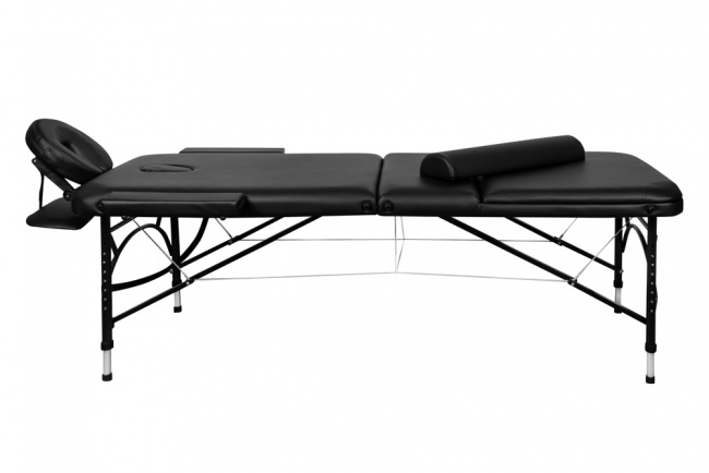 Складной 3-х секционный алюминиевый массажный стол BodyFit, черный 70 см (валик в комплекте) - фото3
