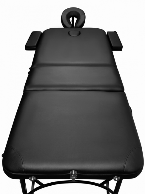 Складной 3-х секционный алюминиевый массажный стол BodyFit, черный 70 см (валик в комплекте) - фото6