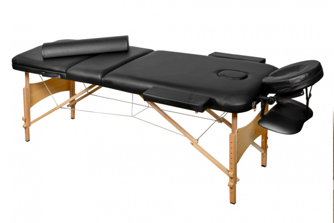 Складной 3-х секционный деревянный массажный стол BodyFit, черный 60 см (валик в комплекте) - фото2