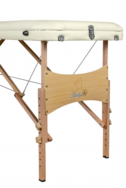 Складной 3-х секционный деревянный массажный стол BodyFit, кремовый 70 см (валик в комплекте) - фото6