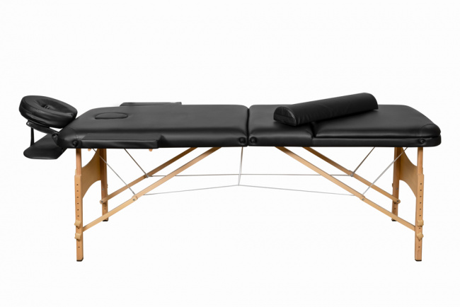Складной 3-х секционный деревянный массажный стол BodyFit, черный 60 см (валик в комплекте) - фото3