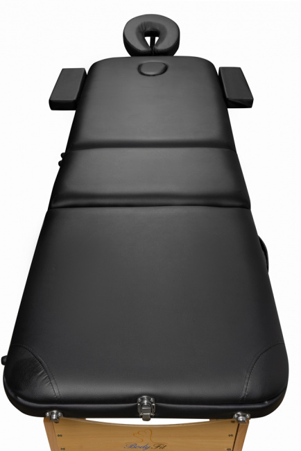 Складной 3-х секционный деревянный массажный стол BodyFit, черный 60 см (валик в комплекте) - фото5