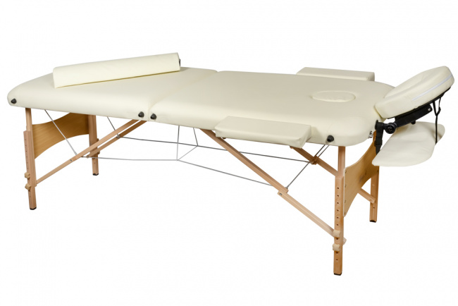Складной 2-х секционный деревянный массажный стол BodyFit, кремовый 60 см (валик в комплекте) - фото2