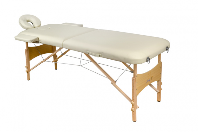 Складной 2-х секционный деревянный массажный стол BodyFit, кремовый 60 см (валик в комплекте) - фото4