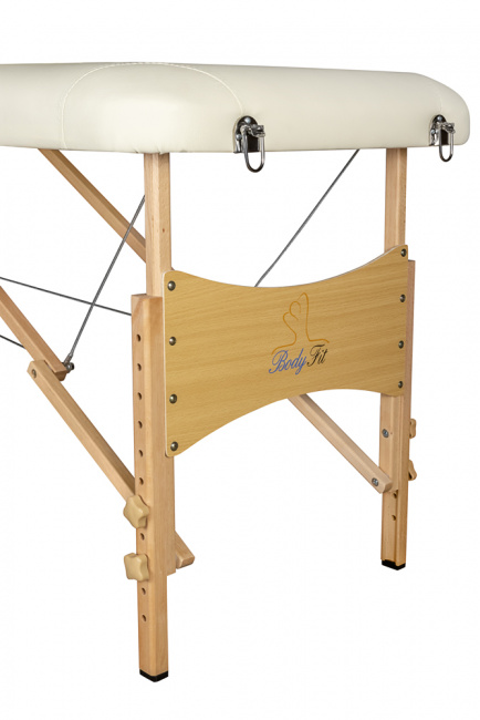 Складной 2-х секционный деревянный массажный стол BodyFit, кремовый 60 см (валик в комплекте) - фото7