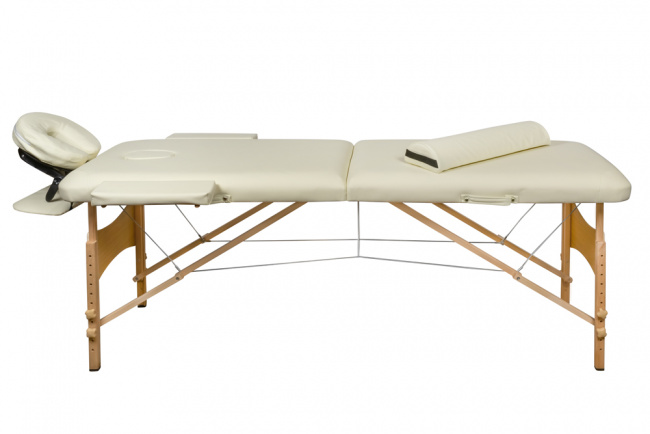 Складной 2-х секционный деревянный массажный стол BodyFit, кремовый 60 см (валик в комплекте) - фото3