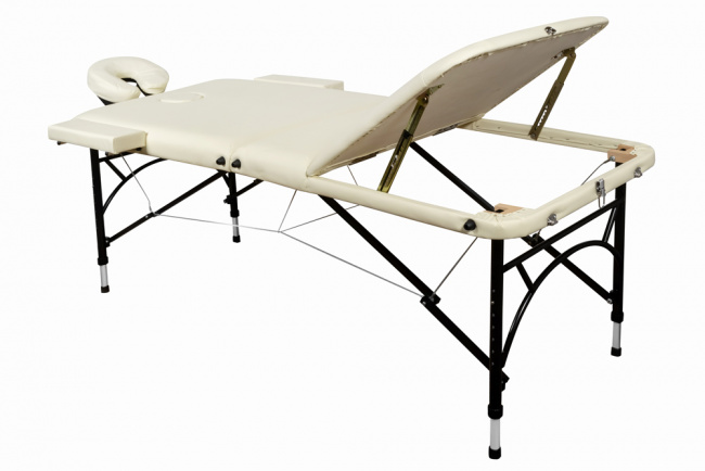Складной 3-х секционный алюминиевый массажный стол BodyFit, кремовый 70 см (валик в комплекте) - фото2