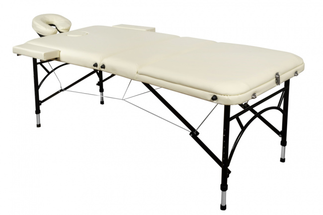 Складной 3-х секционный алюминиевый массажный стол BodyFit, кремовый 70 см (валик в комплекте) - фото4