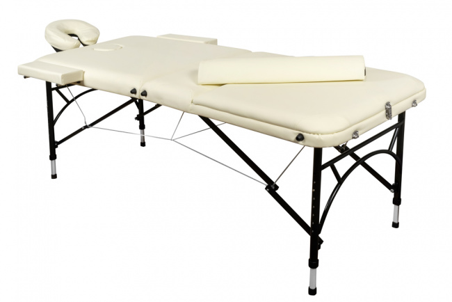 Складной 3-х секционный алюминиевый массажный стол BodyFit, кремовый 70 см (валик в комплекте) - фото3