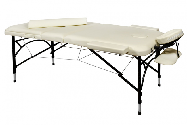 Складной 3-х секционный алюминиевый массажный стол BodyFit, кремовый 60 см (валик в комплекте) - фото2