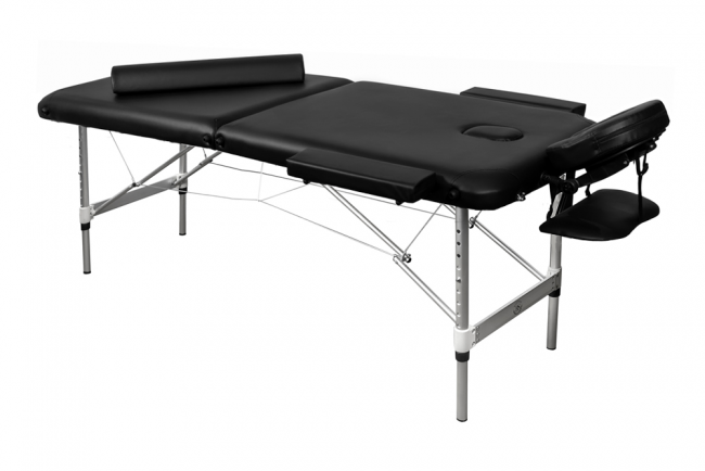 Складной 2-х секционный алюминиевый массажный стол BodyFit, черный 70 см (валик в комплекте) - фото2