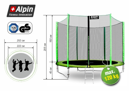 Батут Alpin 2,52м с защитной сеткой и лестницей - фото3