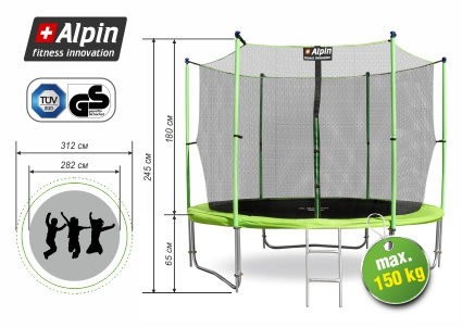 Батут Alpin inside 3,12 м с защитной сеткой и лестницей - фото3