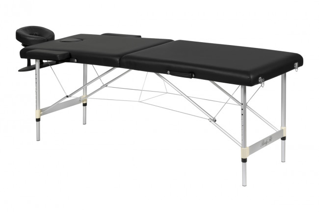 Складной 2-х секционный алюминиевый массажный стол BodyFit, черный 60 см - фото