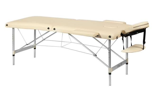 Складной 2-х секционный алюминиевый массажный стол BodyFit, бежевый 60 см - фото2