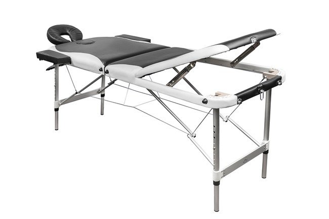 Складной 3-х секционный алюминиевый массажный стол RS BodyFit, чёрно-белый - фото2