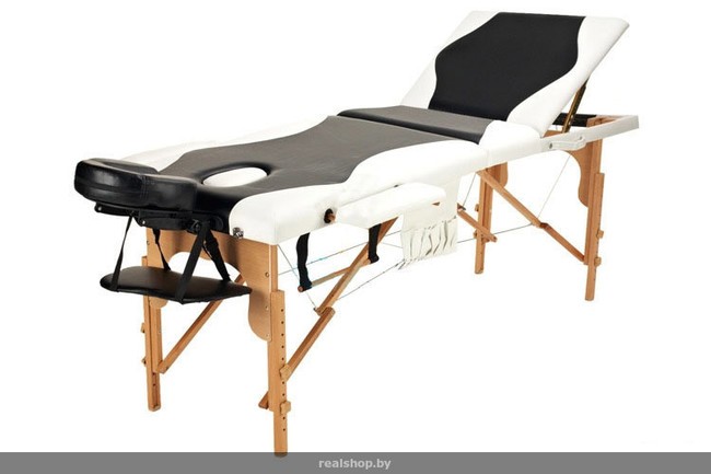 Складной 3-х секционный деревянный массажный стол BodyFit, черно-белый - фото2