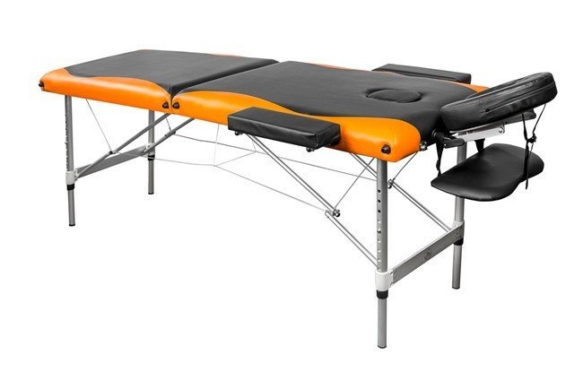Складной 2-х секционный алюминиевый массажный стол RS BodyFit, чёрно-оранжевый - фото3