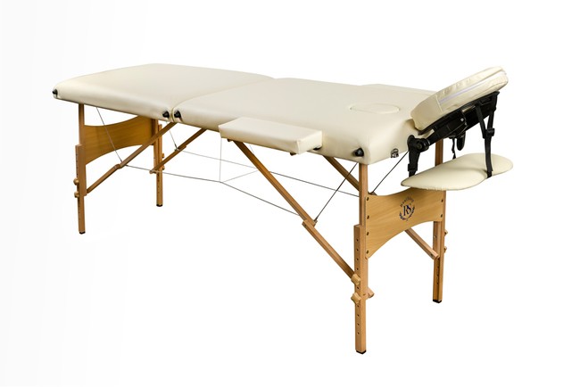 Складной 2-х секционный деревянный массажный стол BodyFit, бежевый (60 см) - фото3