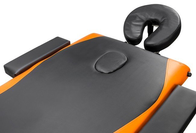 Складной 2-х секционный алюминиевый массажный стол RS BodyFit, чёрно-оранжевый - фото4