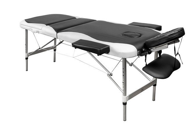 Складной 3-х секционный алюминиевый массажный стол RS BodyFit, чёрно-белый - фото4