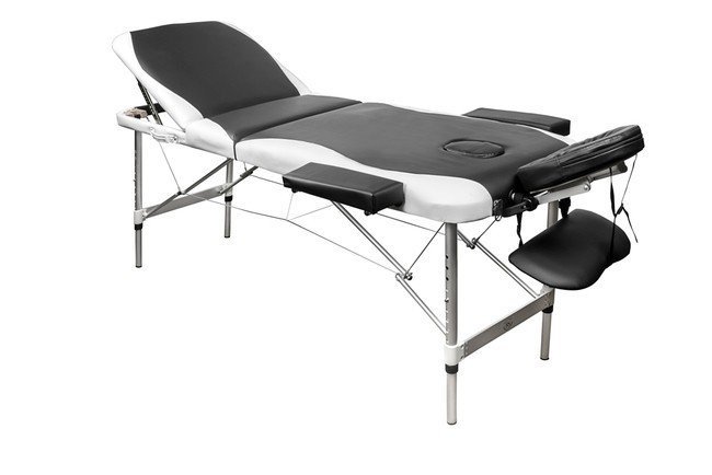 Складной 3-х секционный алюминиевый массажный стол RS BodyFit, чёрно-белый - фото5