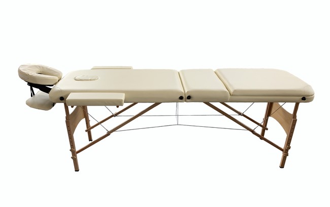 Складной 3-х секционный деревянный массажный стол BodyFit, бежевый (60 см) - фото