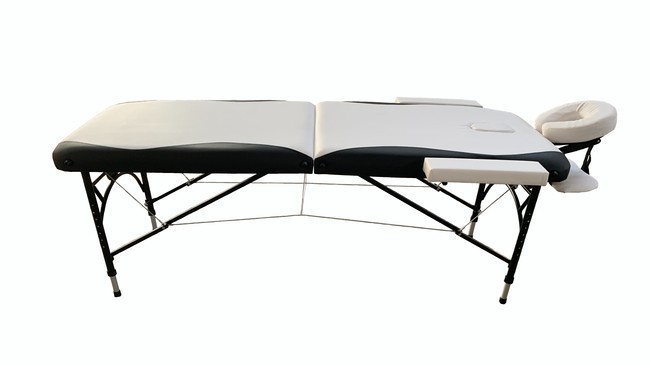 Складной 2-х секционный алюминиевый массажный стол BodyFit, черно-белый (70 см) - фото