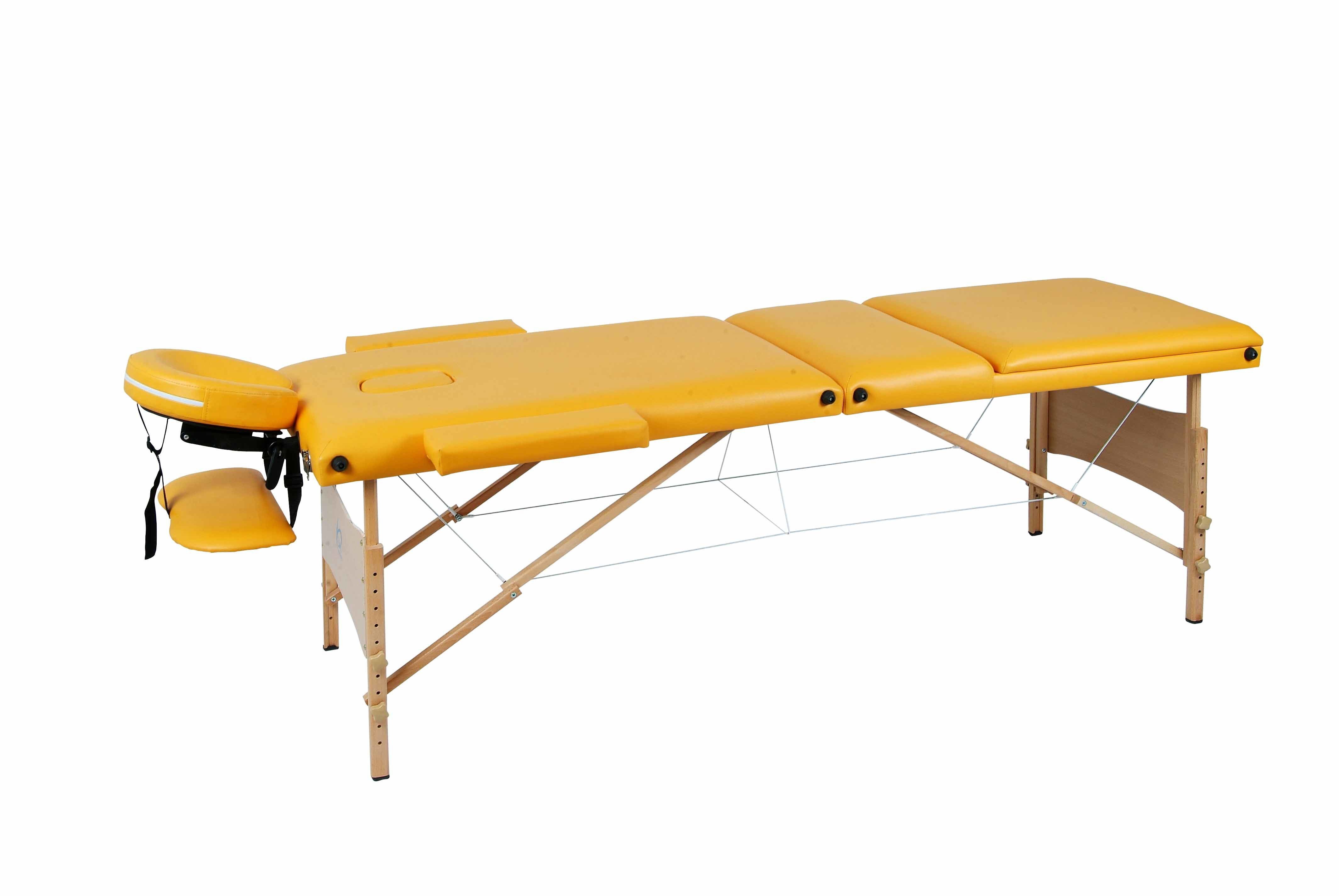 Складной 3-х секционный деревянный массажный стол RS BodyFit, жёлтый - фото
