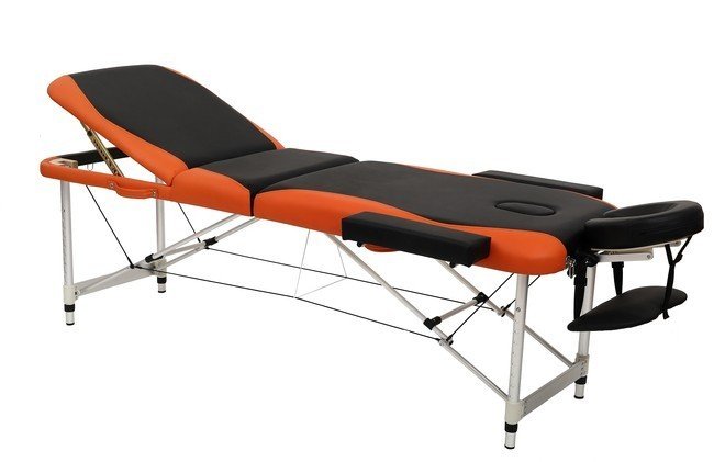 Складной 3-х секционный алюминиевый массажный стол RS BodyFit, чёрно-оранжевый - фото