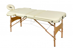 Складной 3-х секционный деревянный массажный стол BodyFit, кремовый 70 см (валик в комплекте) - фото