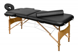 Складной 2-х секционный деревянный массажный стол BodyFit, черный 60 см (валик в комплекте) - фото