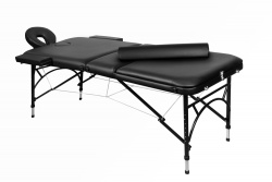 Складной 3-х секционный алюминиевый массажный стол BodyFit, черный 70 см (валик в комплекте) - фото